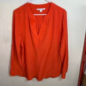 Diane von Furstenberg Orange Silk Long Sleeve Shirt Size 10
